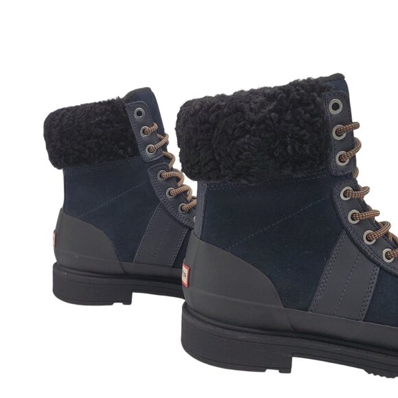 HUNTER Womens 'Commando' Black/Navy Suede Waterproof Boots Sz 7 Sheep Fur Lined‎ - Picture 2 of 14